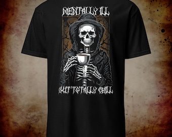 Camiseta divertida de esqueleto de café: humor negro sobre salud mental