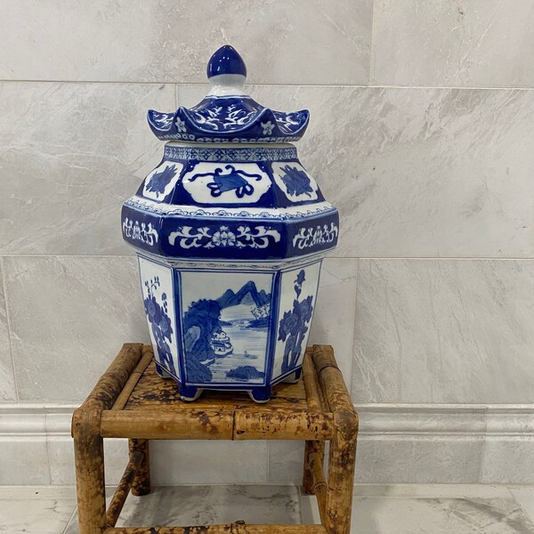 Blue and White Pagoda Jar