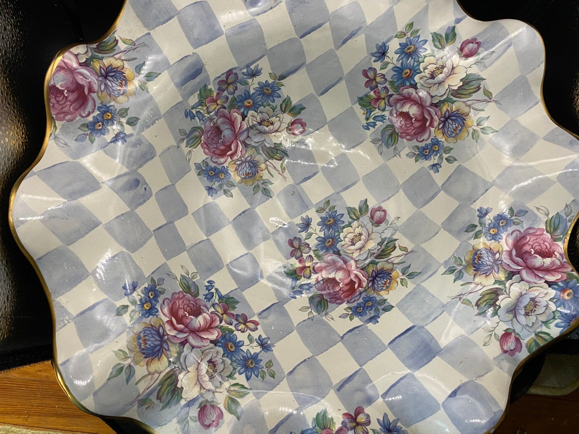 Mackenzie Childs Honeymoon Blue Morning Glory Ceramic Ruffled Etsy