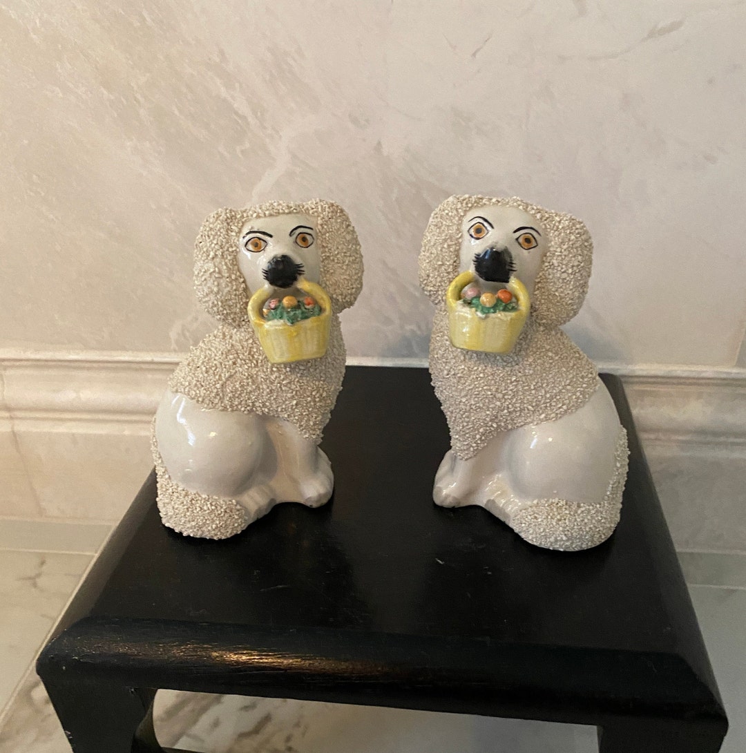 Pair of Staffordshire Confetti Poodles With Baskets Etsy