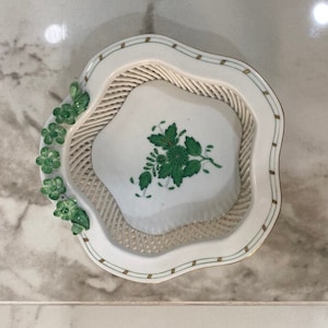 Herend Chinese Bouquet Green Braided Basket