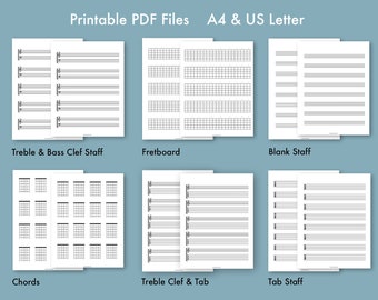 Printable Guitar Tab & Notation Paper for US Letter and A4. Blank Guitar Tab Printable. Guitar Tablature Paper. Blank Guitar Music Paper.