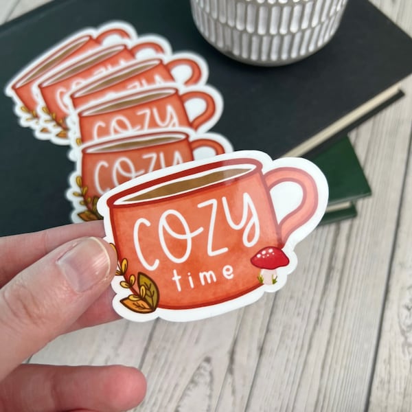 Cozy Time Tea Sticker | Autumn Sticker | Cozy Fall Sticker | Fall Teacup Laptop Sticker