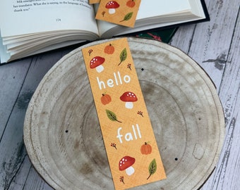 Hello Fall Bookmark | Autumn Bookmark | Mushroom Fall Bookmark | Booklover Bookmark | Bookmark Gift