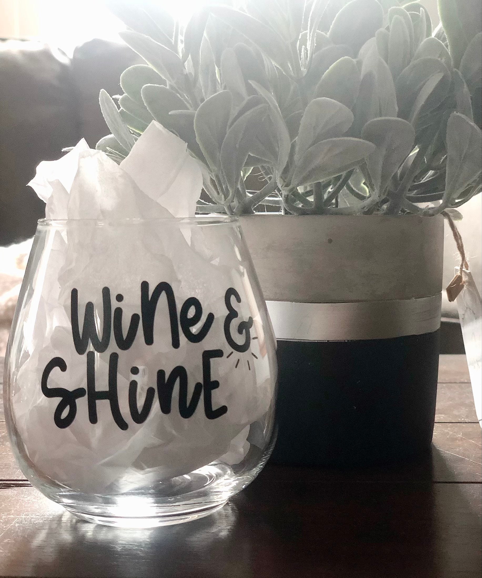 Wine & Shine Stemless Wine Glass Etsy