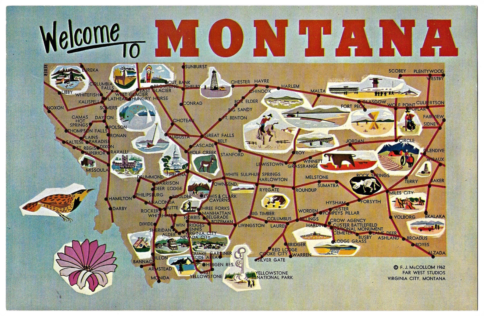 Montana Map Oversized Vintage Postcard 1962 Illustrated | Etsy