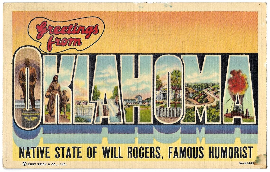 Oklahoma Vintage Postcard Large Letter Linen Greetings Etsy