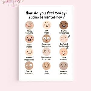 Bilingual Feelings Printable Spanish Poster Psychologist - Etsy