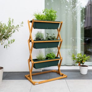 Hochbeet für Balkon aus Holz, Kräuterbeet 3 Etagen mit Drainagesystem – Gemüsebeet, vertikaler Garten mit Wasserstandsanzeige, vormontiert