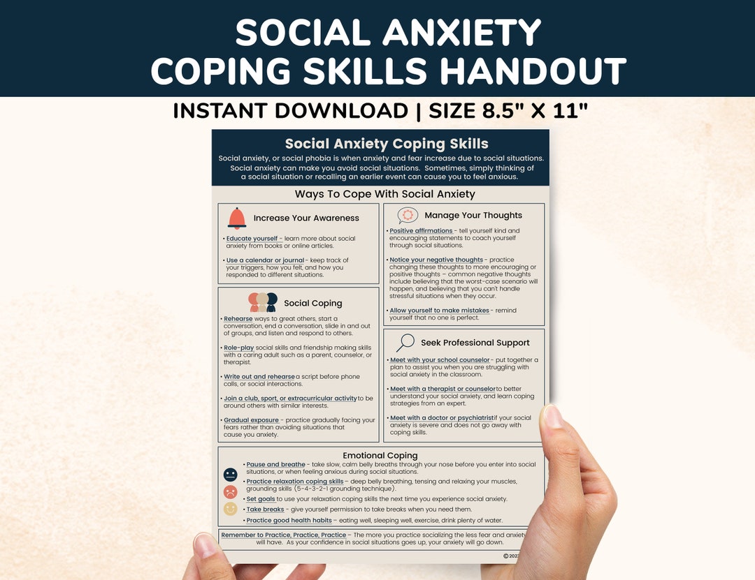 Social Anxiety Coping Skills PDF Therapy Worksheet Kids Teens, Social