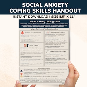 Social Anxiety Coping Skills PDF Therapy Worksheet Kids Teens, Social Skills Anxiety Counseling Poster, Social Phobia Printable Worksheets