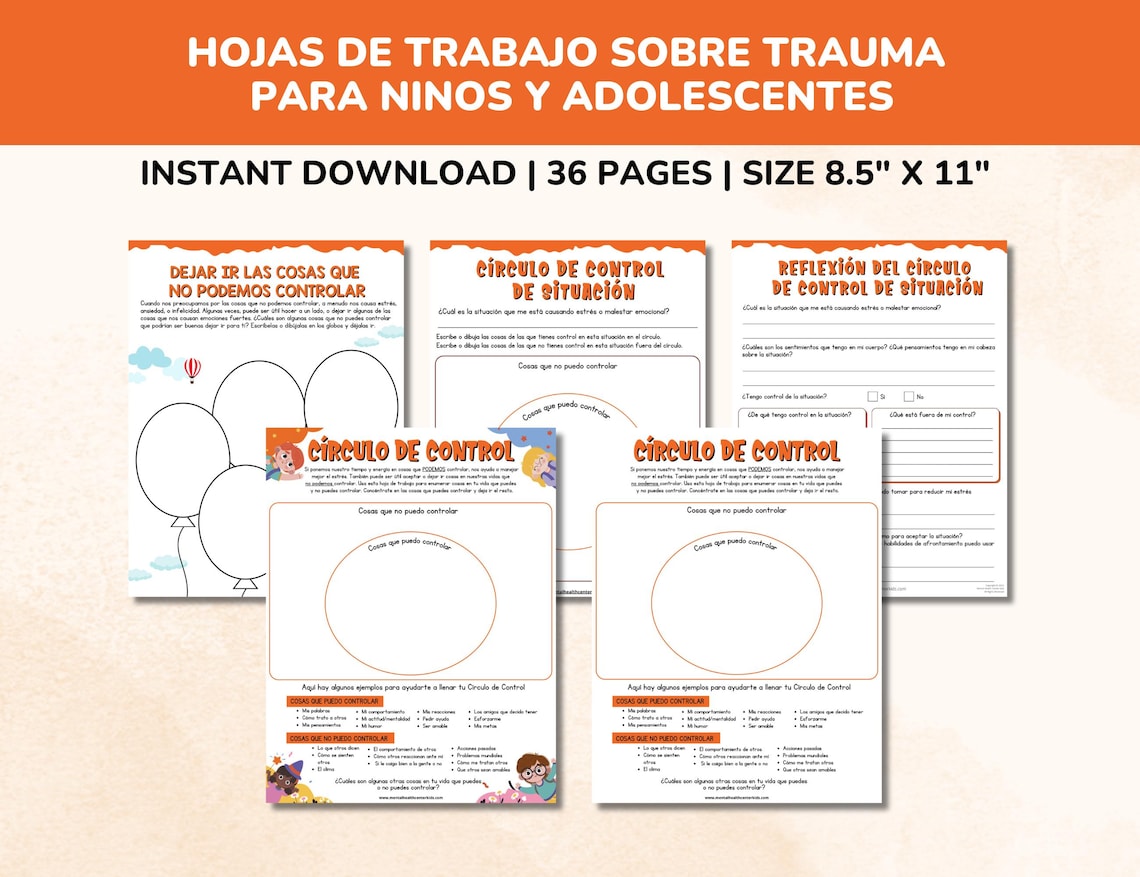 Spanish Trauma/ptsd Worksheets 20 Item Bundle for Kids-teens - Hojas De ...