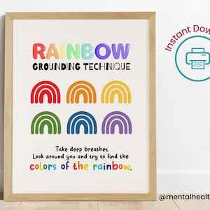 Rainbow Grounding Technique Poster, Trauma Coping Skills, Anxiety Help, Mental Health Wall Art, School Psychologist Office Decor, Counselor
