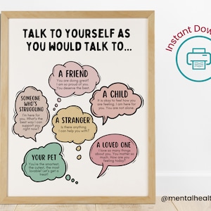 Sei nett zu dir selbst Therapie Büro Dekor-Tägliche Affirmationen Poster-Positive Selbstgespräch Selbstliebe Selbstwertgefühl-Schule Beratung Büro Dekor