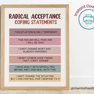 Radical Acceptance Poster-DBT Distress Tolerance Skills-DBT Affirmations Coping Statements Coping Skills Counselor Therapist Office Decor