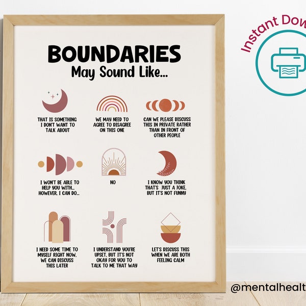 Boundaries Poster-Boundaries Print-Boundary setting statements -Couples Therapy-Psychology Art-Mental Health Poster-Counselor Office Gift