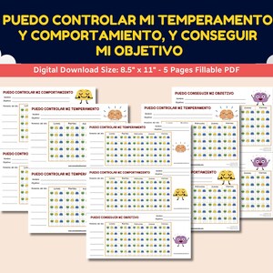 Spanish Anger Worksheet For Kids-Teens - Puedo Controlar Mi Temperamento y Comportamiento, y Conseguir Mi Objetivo  - Weekly Anger Tracker