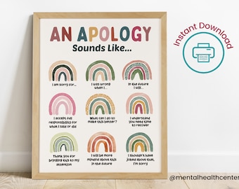 Een verontschuldiging klinkt als afdrukbare therapie Poster-Therapist Office Decor-School Counseling Office Wall Art-How To Say I'm Sorry digitale poster