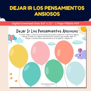 Spanish Anxiety Worksheet For Kids-Teens - Dejar Ir Los Pensamientos Ansiosos - Letting Go Of Anxious Thoughts Worksheet