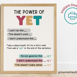 The Power Of Yet Poster-Growth Mindset Poster For Kids-Calm Down Corner-Social Emotional Learning-Therapy Office Art-Counselor Office Decor