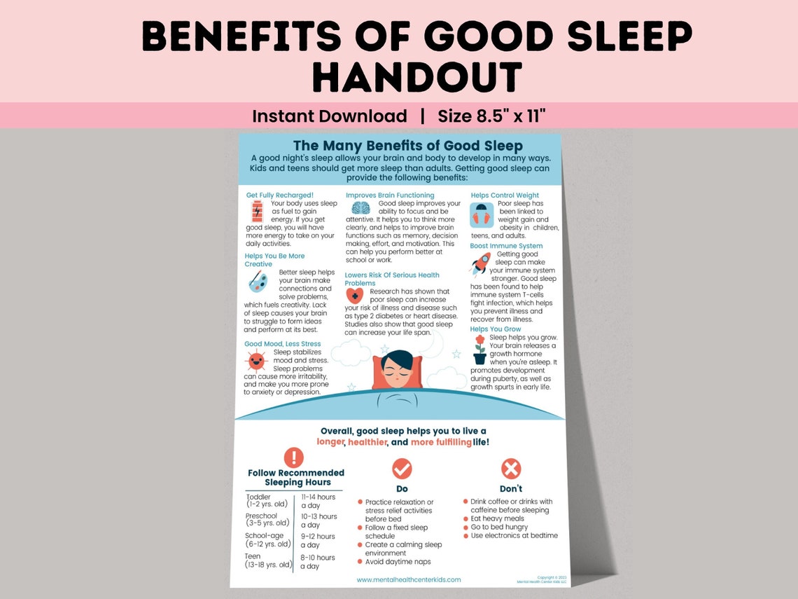 Benefits of Good Sleep Hygiene Printable Counseling Handout Etsy UK