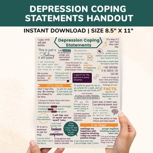 Depression Coping Statements Depressed Poster Affirmations For Kids & Teens-Printable Coping Skills Relief Handout Help Quotes Mantra Gift
