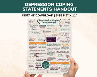 Depression Coping Statements Depressed Poster Affirmations For Kids & Teens-Printable Coping Skills Relief Handout Help Quotes Mantra Gift