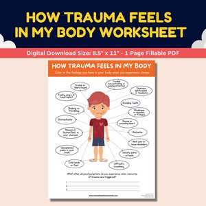 Trauma PTSD Symptoms Body Signals Worksheet Children Teens Self-Awareness-Printable Therapy Counseling Worksheets Child Therapist Counselor