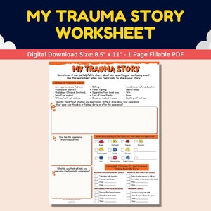 Trauma PTSD Processing Worksheet Kids Teens-My Trauma Story - Child Therapy Mental Health Counseling Therapist Counselor-Fillable Printable