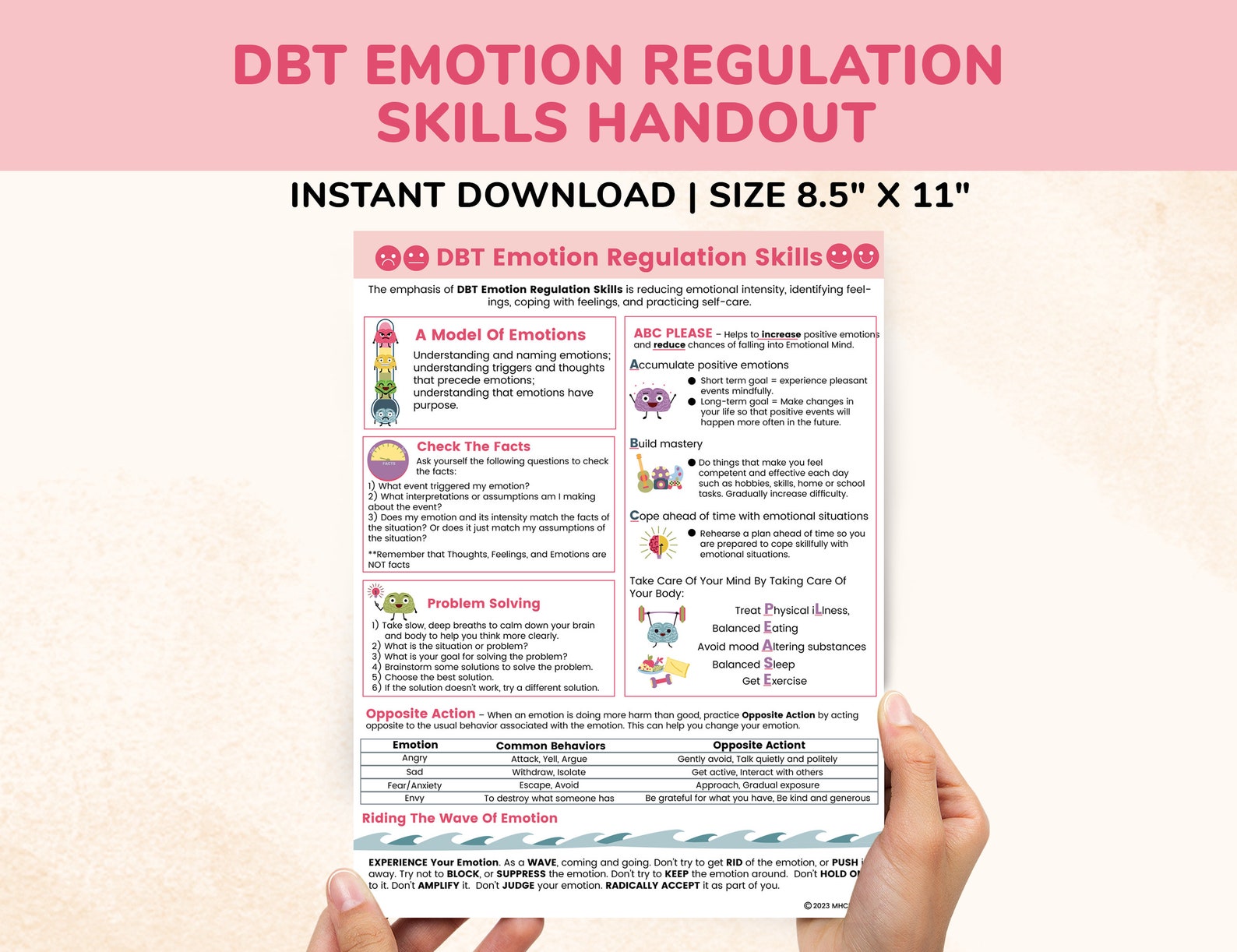 DBT Emotion Regulation Coping Skills Printable Handout Poster Therapist ...