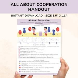 Cooperation Social Skills PDF Poster For Kids Teens-School Counselor Social Skills Worksheets Training Resources-Child Therapy Teaching Sign