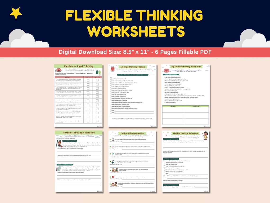 Flexible Thinking Worksheets for Kids-teens-therapy Counseling ...