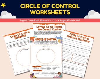 Circle Of Control Worksheets For Kids Teens 4 Page Set Printable Coping Skills Mental Health Trauma PTSD Stress Management Anxiety Therapy