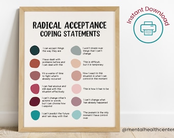 Radikale Akzeptanz DBT Poster-Distress Tolerance Coping Fähigkeiten-DBT Affirmationen Coping Statements Schule Counselor Therapeut Büro Dekor