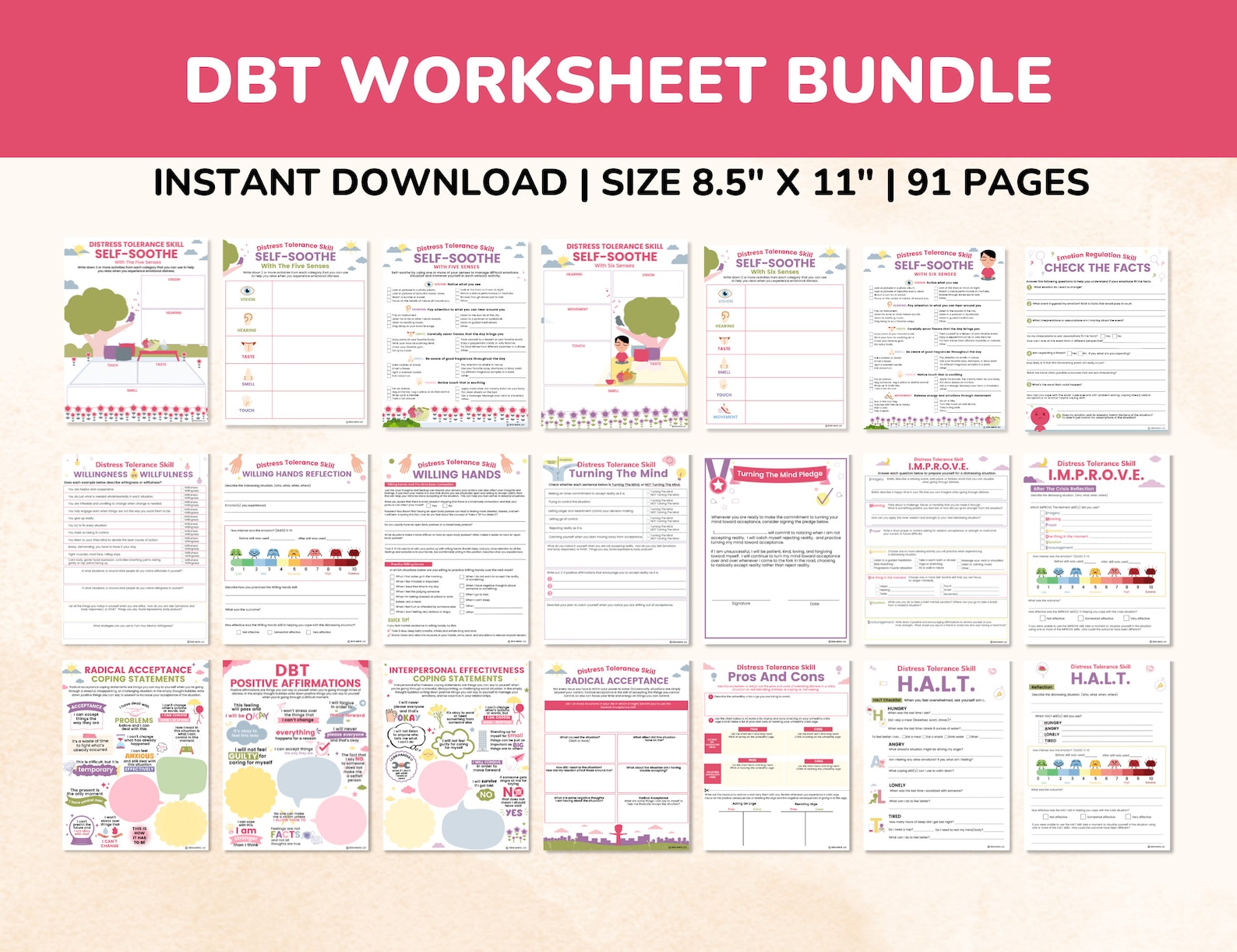 DBT Worksheets Bundle Kids-teens-adults-91 Pgs DBT Coping Skills ...