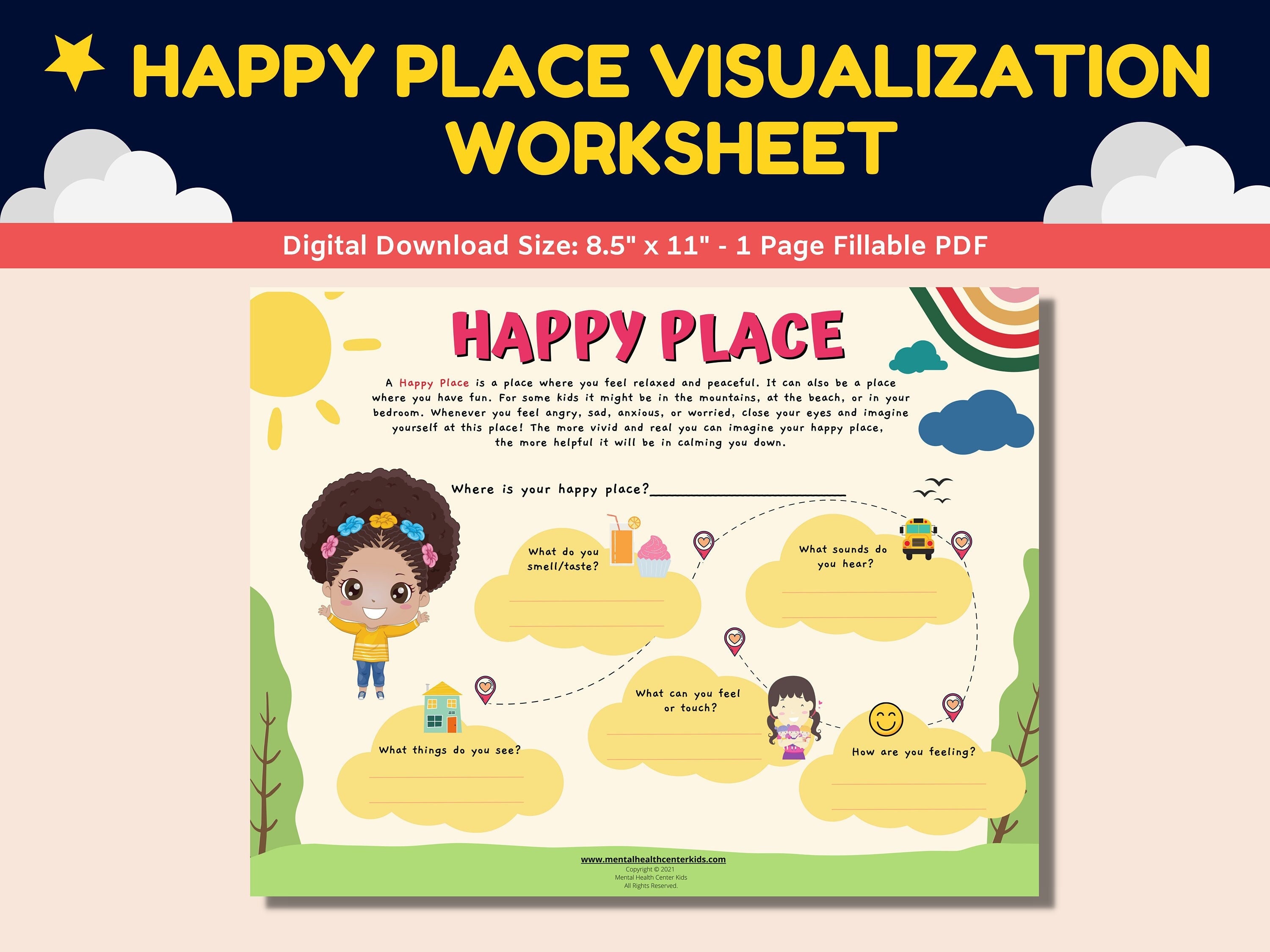 happy place visualization fillable worksheet kids etsy