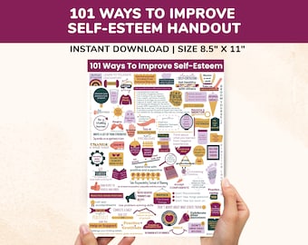 Self-Esteem Printable Poster Self Confidence Coping Skills For Kids, Teens, Young Adults, Parents, Teachers 101 Ways To Improve Self-Esteem