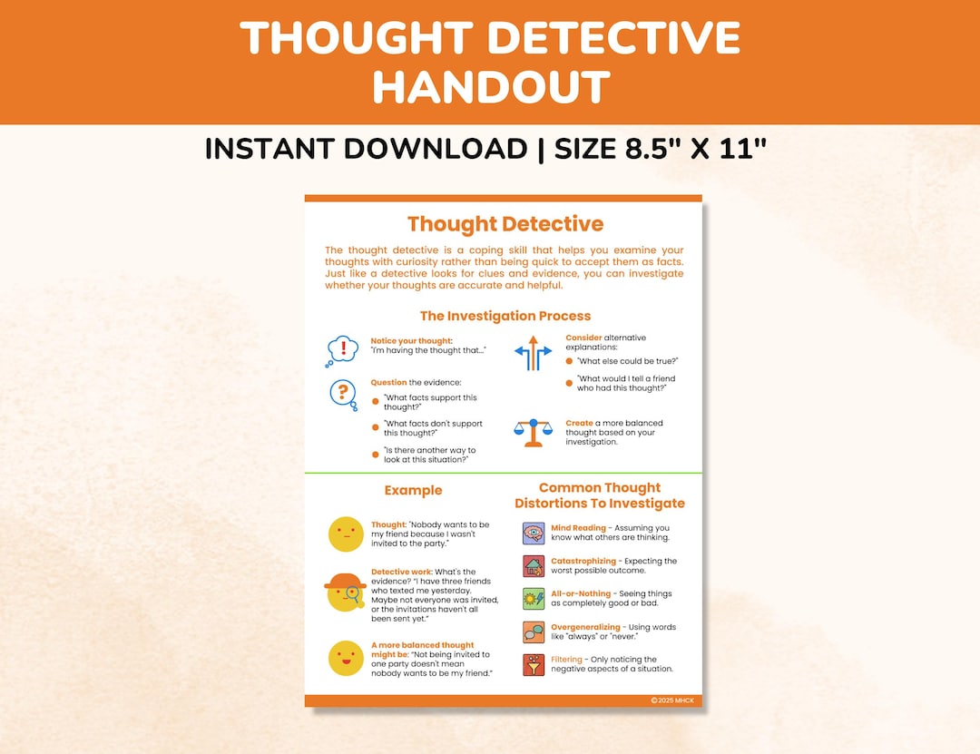 Thought Detective Therapy Handout-coping Skills for Kids Teens-cbt ...