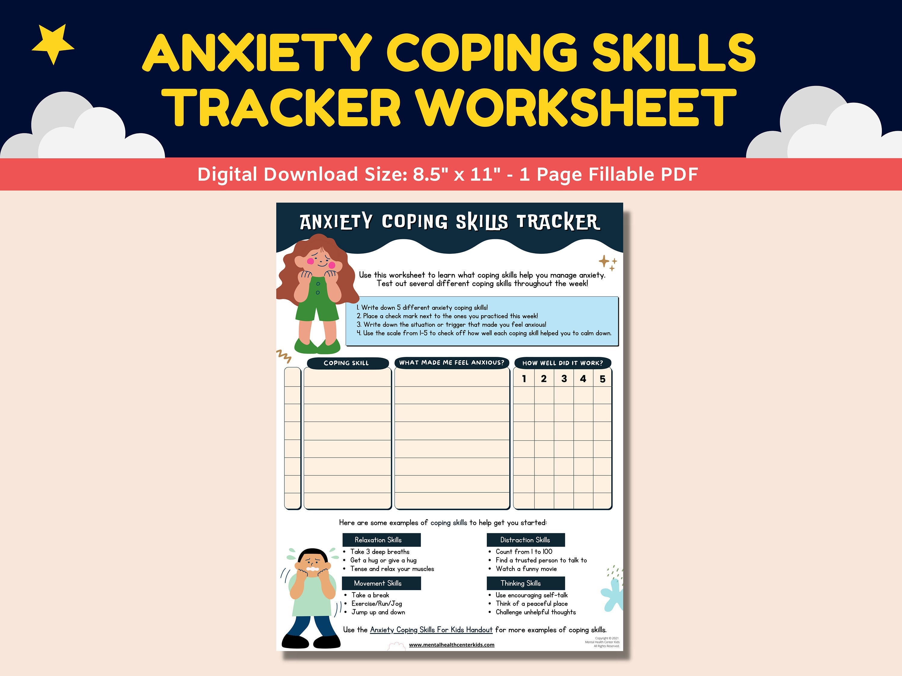 Anger Management Coping Skills Tracker Fillable Worksheet Kids Teens ...