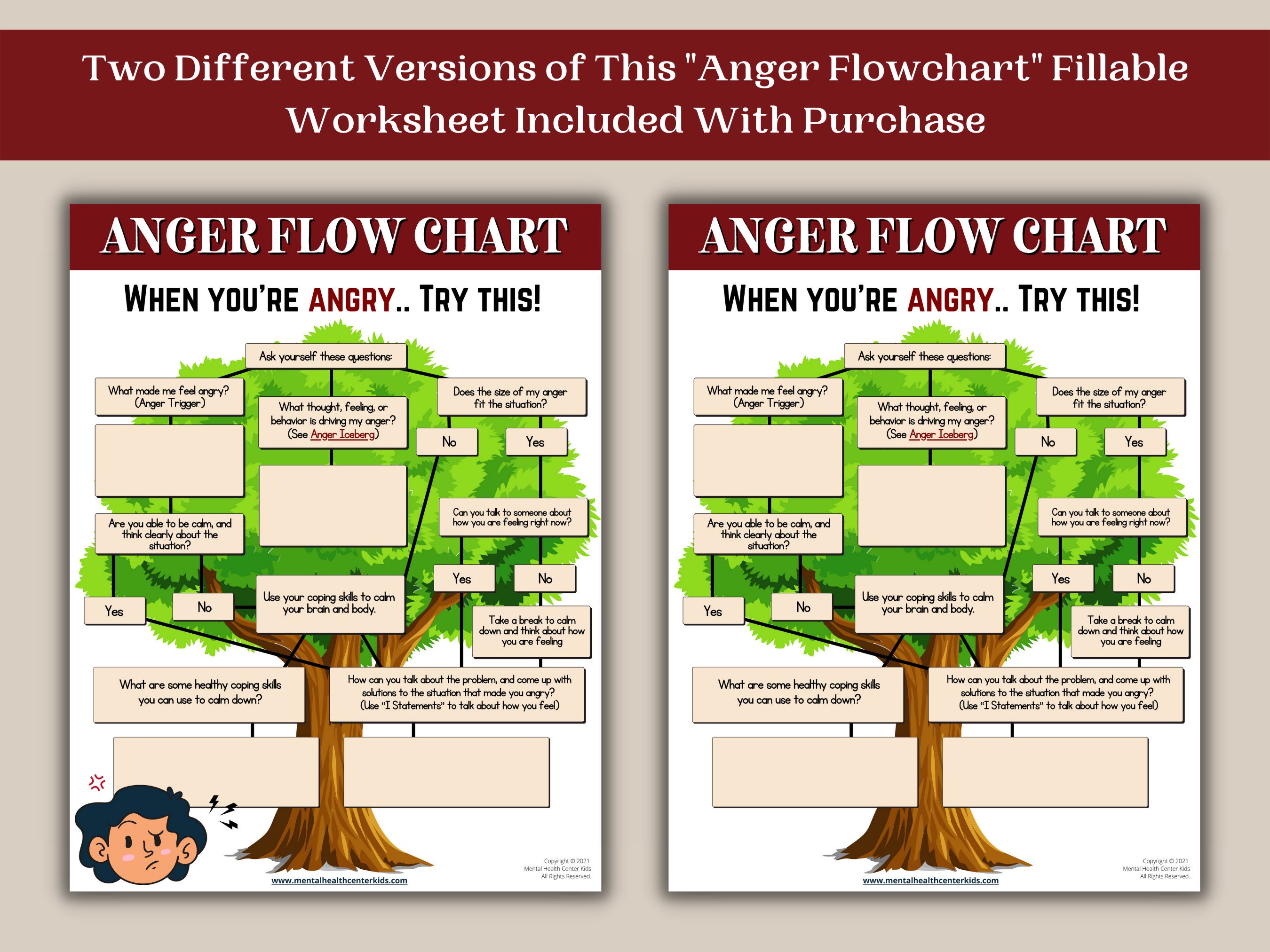 Anger Flowchart Fillable Worksheet Kids Teens Adults Anger Management ...
