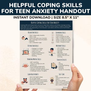Anxiety Coping Skills For Teens Printable Handout-Therapy School Counseling Therapist Counselor Calming Help Child Teen Anxiety Awareness