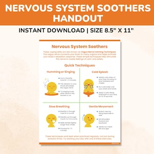 Vagus Nerve Calming Techniques Coping Skills Handout-Therapy Resources For Kids Teens Adults-Emotional Regulation Poster-Anxiety Activities
