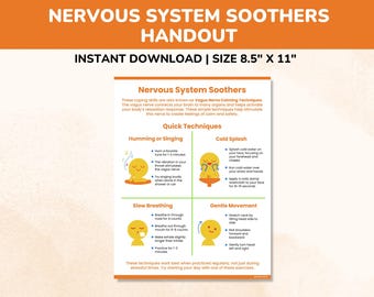Vagus Nerve Calming Techniques Coping Skills Handout-Therapy Resources For Kids Teens Adults-Emotional Regulation Poster-Anxiety Activities
