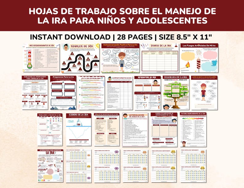 Spanish Anger Management Worksheets 20 Item Bundle for Kids-teens ...