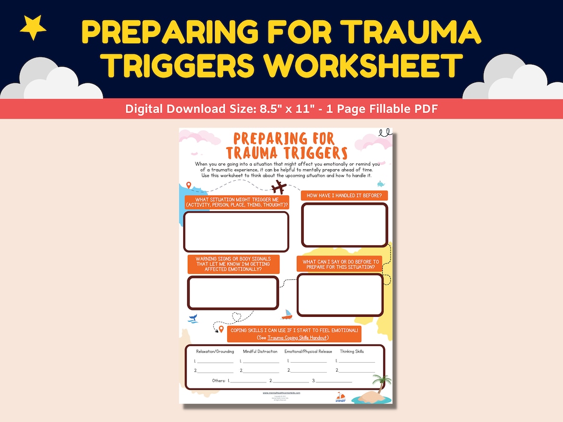 Trauma Triggers Prep Worksheet for Kids Teens Child Adolescents - PTSD ...