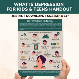 Depression Awareness Printable Handout-What Is Depression For Kids & Teens Therapy Poster Mental Health Child Adolescent School Counseling