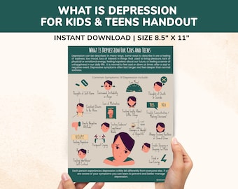 Depression Awareness Printable Handout-What Is Depression For Kids & Teens Therapy Poster Mental Health Child Adolescent School Counseling