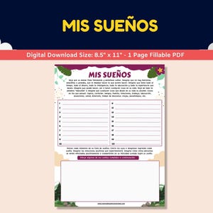 Spanish Self-Esteem Worksheet For Kids-Teens - Mis Sueños - My Dreams List Worksheet