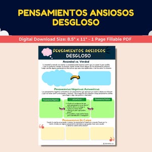 Spanish Anxiety Worksheet For Kids-Teens - Pensamientos Ansiosos Desgloso - Anxious Thoughts Breakdown Worksheet