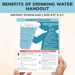 Folleto imprimible sobre los beneficios del agua potable, hábitos saludables para niños, adolescentes y adultos, póster de clase de salud sobre hábitos de salud, asesoramiento escolar